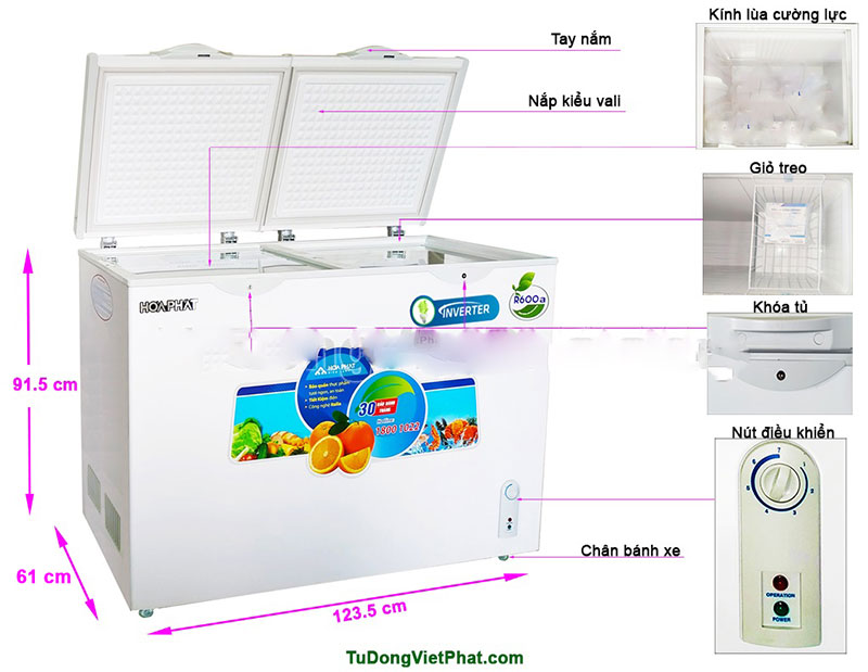 Chi tiết của tủ đông Inverter Hòa Phát HCFI-606S2Đ2