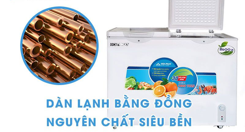 Tủ đông Inverter Hòa Phát HCFI-606S2Đ2 sử dụng dàn lạnh ống đồng cho hiệu quả làm lạnh hiệu quả hơn
