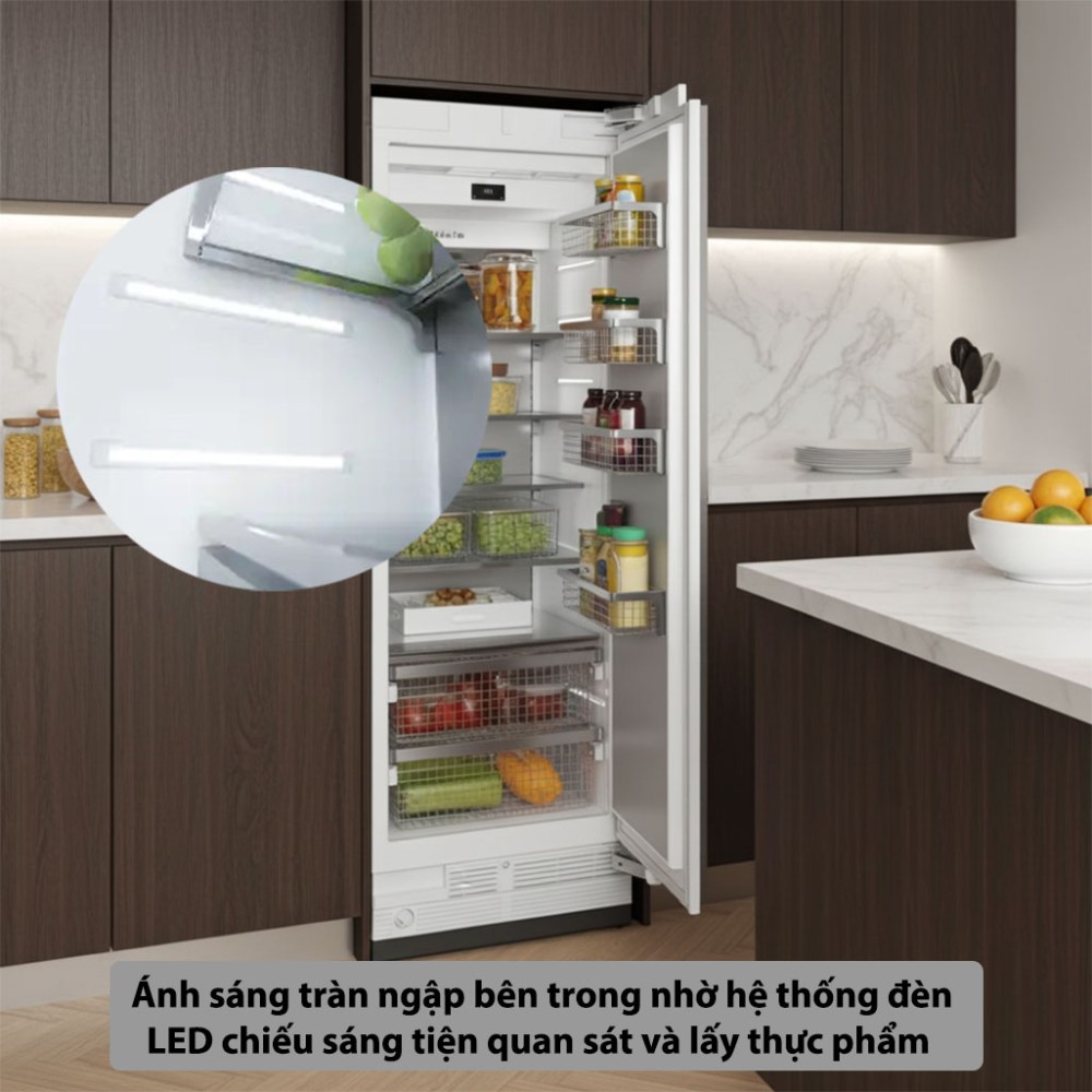 Tủ đông âm tủ Miele MasterCool F-2813-VI thiết kế hệ thống đèn LED chiếu sáng hiện đại