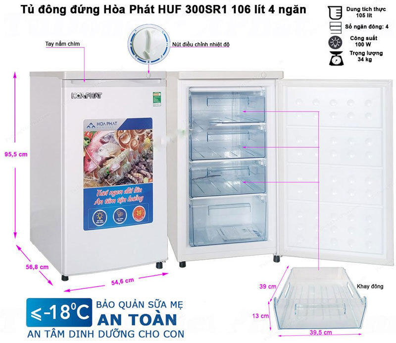 Tủ đông đứng Hòa Phát HUF-300SR1 - Hàng chính hãng