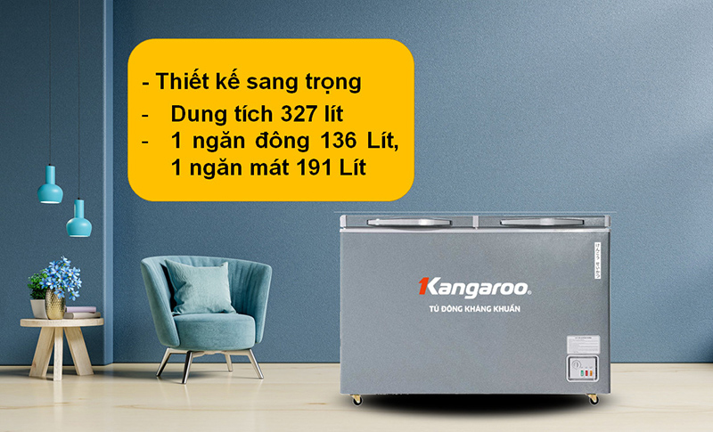 Tủ đông kháng khuẩn Kangaroo KGFZ389NG2 - Hàng chính hãng
