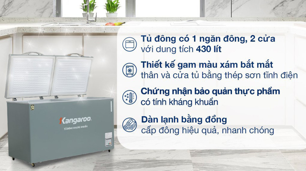 Tủ đông Kangaroo inverter 430 lít KGFZ490IG1 - Hàng chính hãng