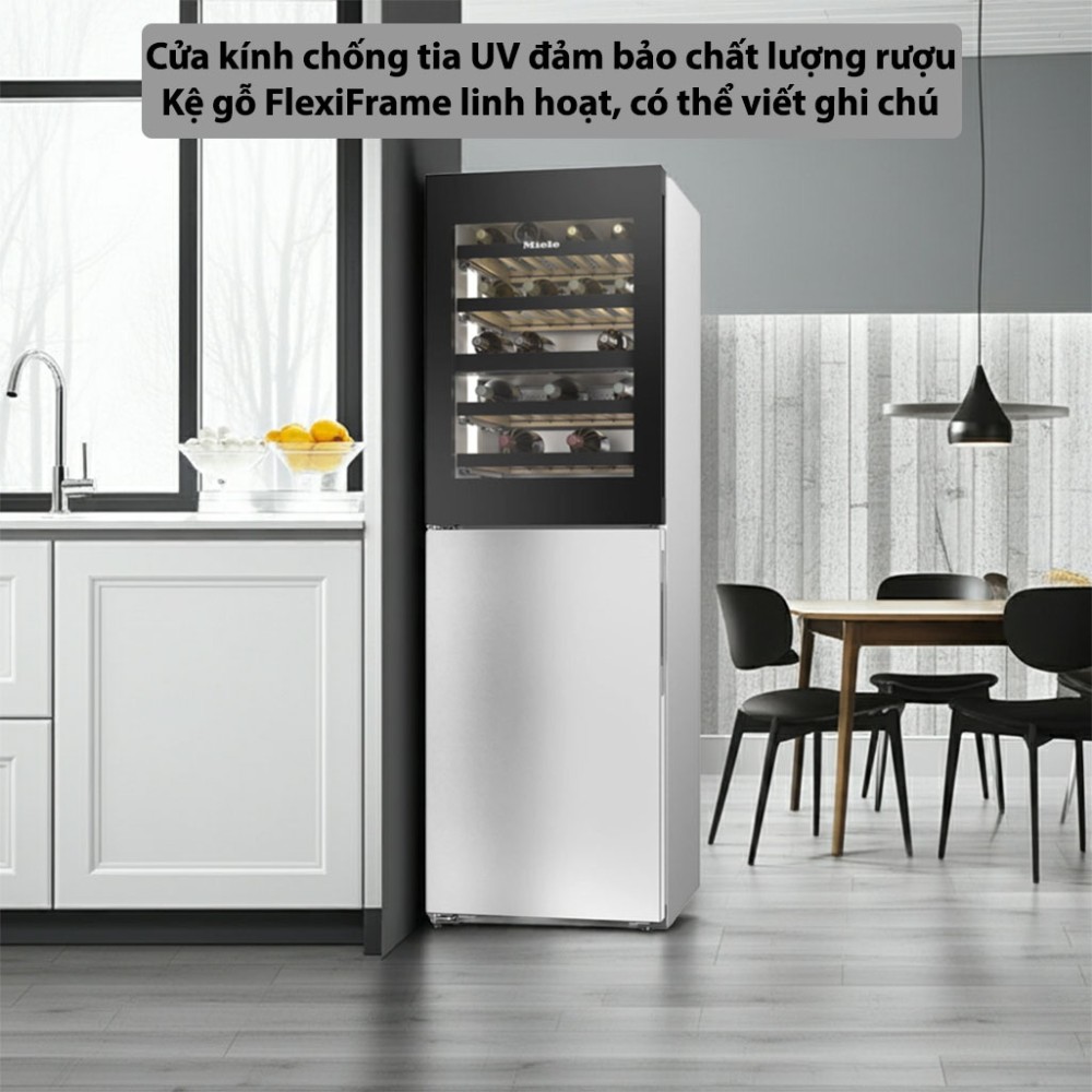 Tủ đông kết hợp tủ rượu 287 lít Miele KWNS-4784DE chất liệu bền bỉ, an toàn