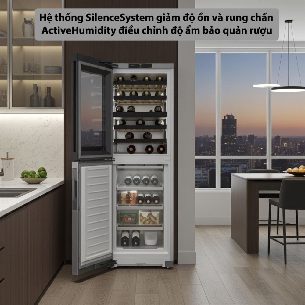 Tủ đông kết hợp tủ rượu 287 lít Miele KWNS-4784DE hệ thống khử mùi bảo vệ sức khỏe