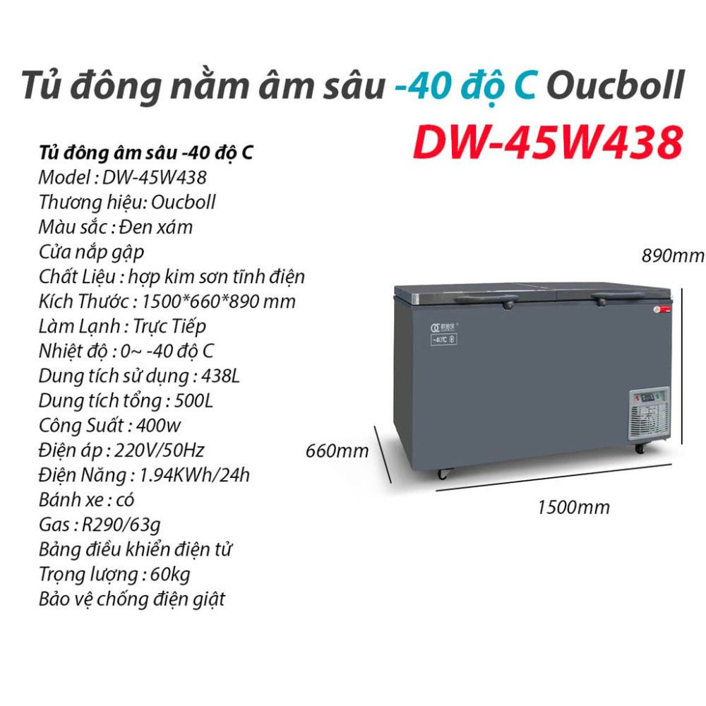 Tủ đông Oucboll 438 lít DW-45W438 - Hàng chính hãng