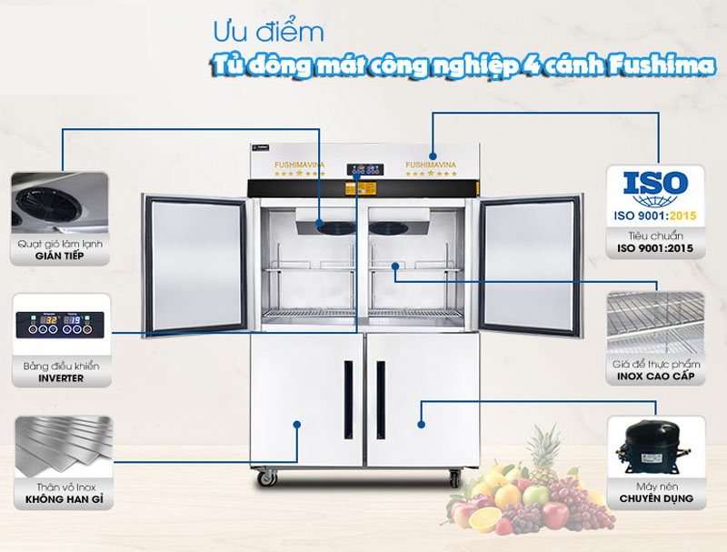 Một số ưu điểm nổi bật của tủ đông mát inox 4 cánh inox Fushima FSM-TDMQ1000