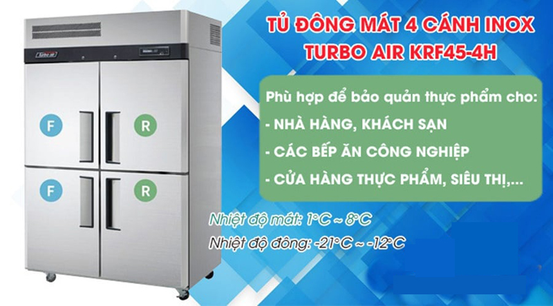 Tủ đông mát 4 cánh Turbo Air KRF45-4H - Hàng chính hãng