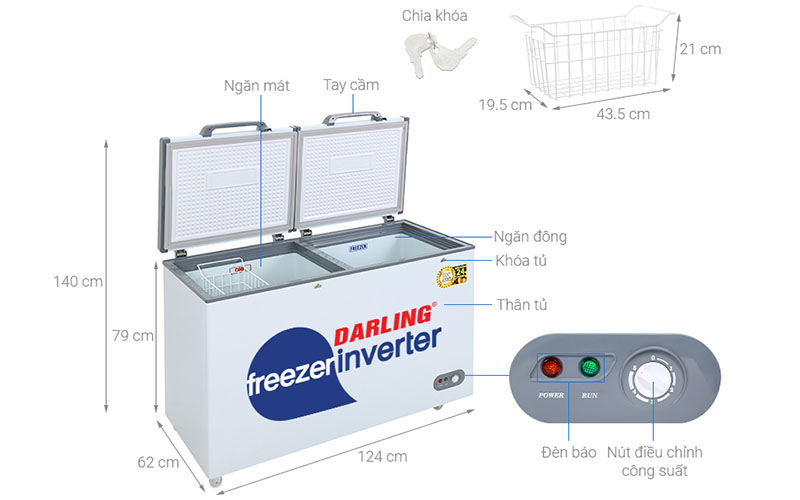 Tủ đông mát Inverter 370 lít Darling DMF-3999WI2 - Hàng chính hãng