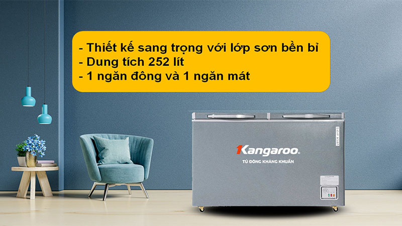 Tủ đông mát kháng khuẩn Kangaroo 252 lít KGFZ318NG2 - Hàng chính hãng