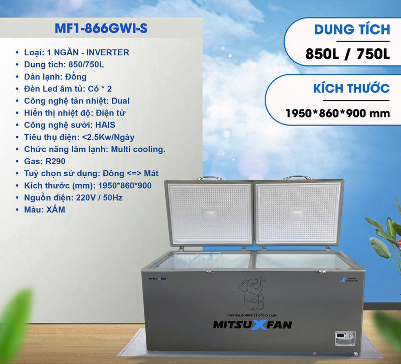 Tủ đông MitsuXfan MF1-866GWI-S - Hàng chính hãng