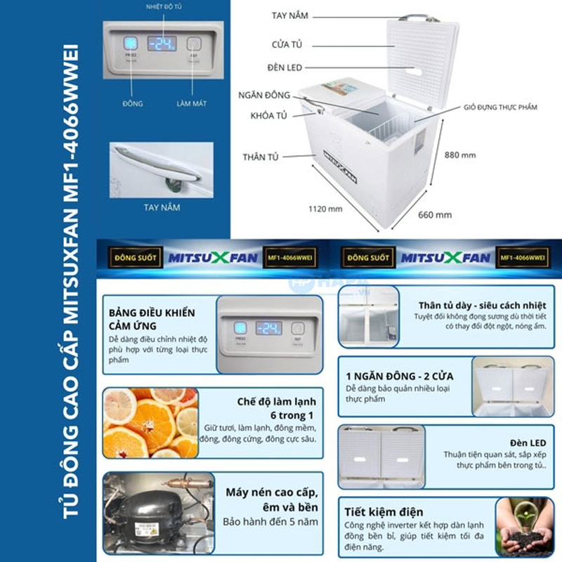 Tủ đông 1 ngăn MitsuXfan MF1-4066WWEI - Hàng chính hãng