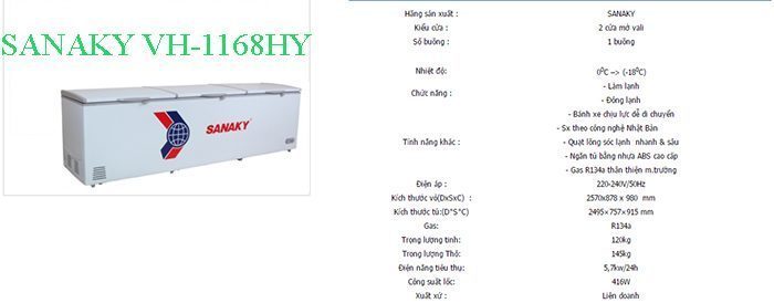Tủ đông Sanaky VH-1168HY - Hàng chính hãng