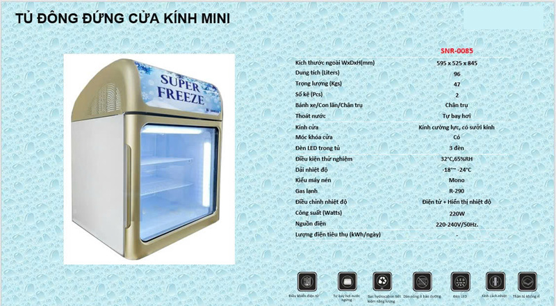 Tủ đông mini cánh kính Sanden SNR-0085 - Hàng chính hãng
