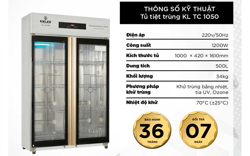 Tủ khử khuẩn chén bát nhà hàng Kieler KL-TC1050 - Hàng chính hãng