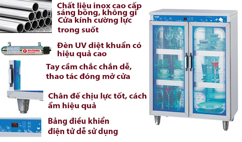 Tủ sấy khử trùng ly chén đĩa Happys HPS-104C - Hàng chính hãng