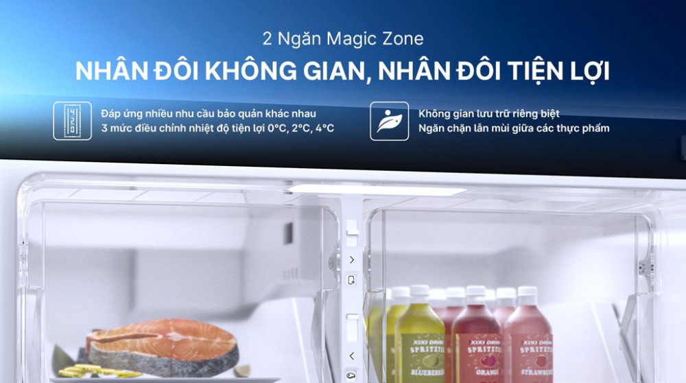 Có 2 ngăn Magic Zone với 3 mức nhiệt độ tùy chỉnh theo nhu cầu