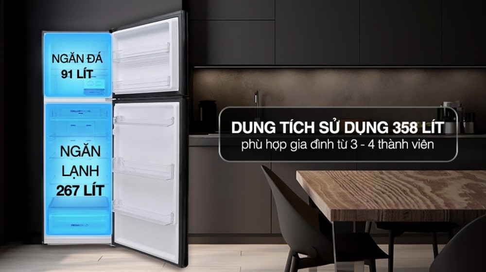 Dung tích 358 lít, phù hợp cho gia đình 3-5 người