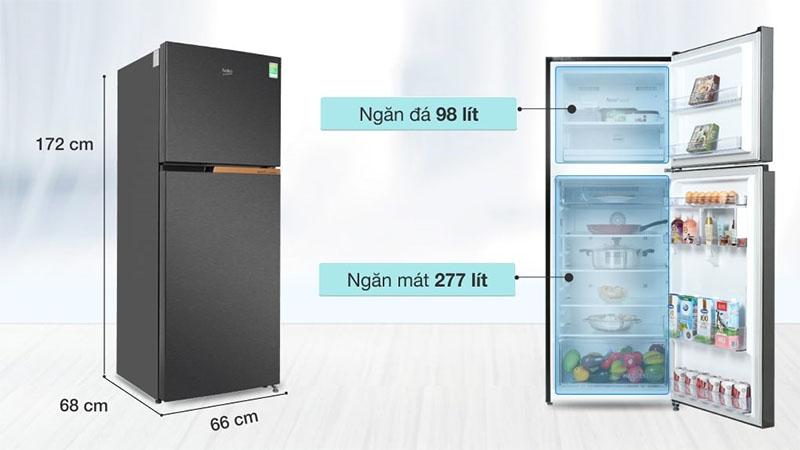Tủ lạnh Beko Inverter 375 lít RDNT401I50VK - Hàng chính hãng