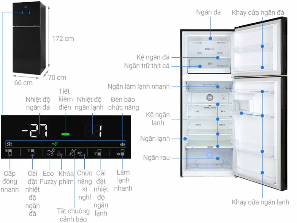 Tủ lạnh Beko inverter 375 lít RDNT401I50VGB - Hàng chính hãng