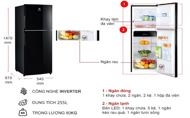 Tủ lạnh Electrolux ETB2502J-H - Hàng chính hãng