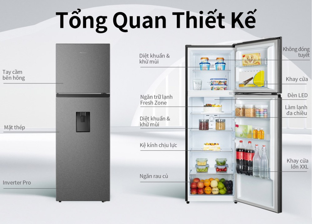 Tủ lạnh Hisense inverter 249 lít RT328N4EBND - Hàng chính hãng