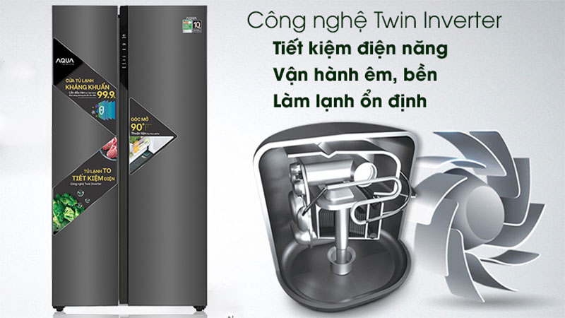 Tủ lạnh Inverter 541 lít Side By Side Aqua AQR-S541XA(BL) - Hàng chính hãng