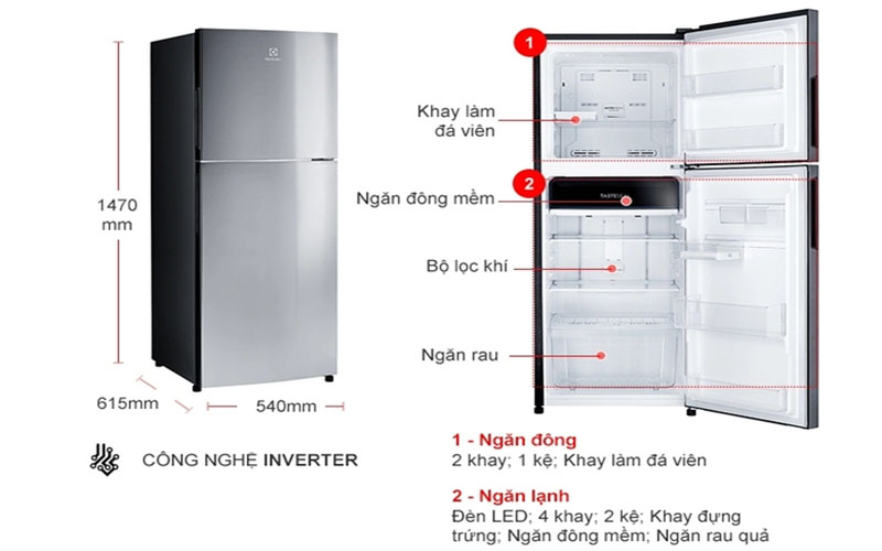 Tủ lạnh Inverter Electrolux ETB2502J-A - Hàng chính hãng