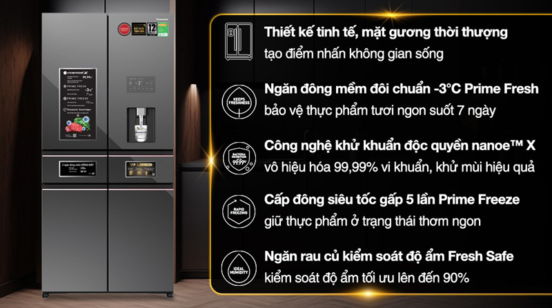 Tủ lạnh Panasonic Inverter 650 lít NR-WY720ZMMV - Hàng chính hãng