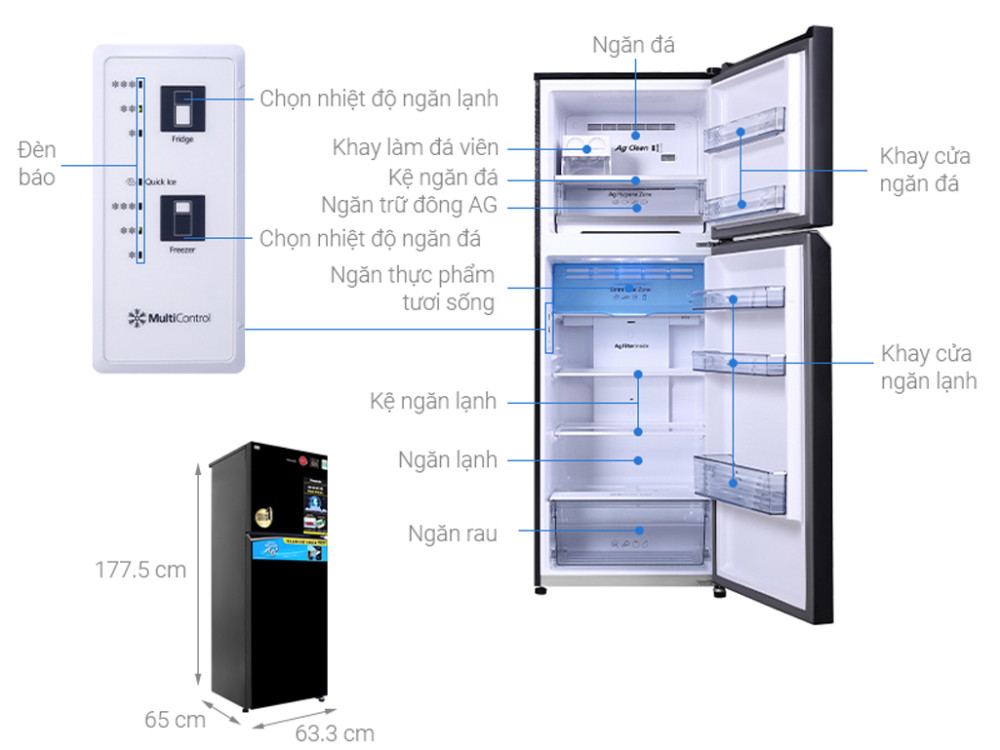 Tủ lạnh Panasonic inverter 366 lít NR-TL381VGMV - Hàng chính hãng