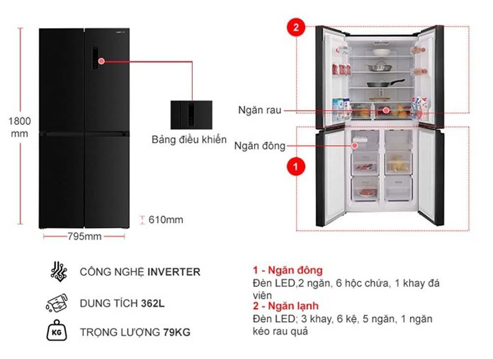 Tủ lạnh Sharp SJ-FX420V-DS (404 Lít) - Hàng chính hãng