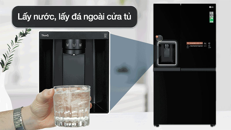 Ngăn lấy nước và đá bên ngoài của Tủ lạnh Side by side Inverter 635 lít LG GR-D257WB