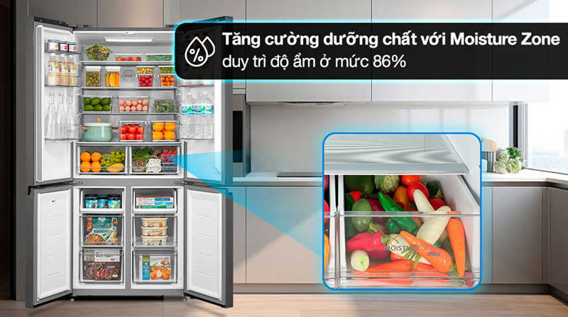 Ngăn giữ ẩm Moisture Zone giúp rau củ tươi ngon, mọng nước.