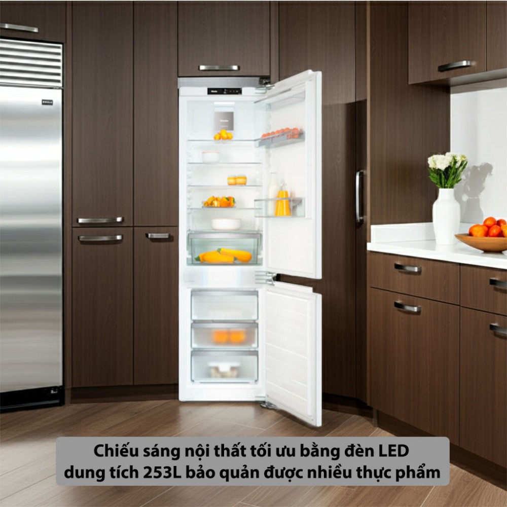 Tủ lạnh âm tủ Miele KFN-7734C đèn LED chiếu sáng tiết kiệm điện, dung tích phù hợp gia đình