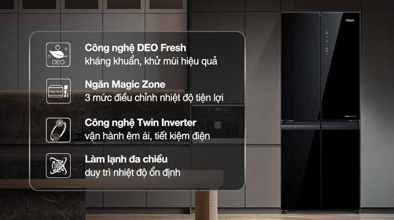 Tủ lạnh Aqua inverter 410 lít Multi Door AQR-M466XA(GB) - Hàng chính hãng