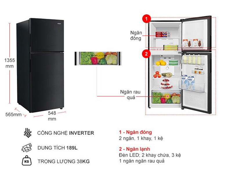 Tổng quan tủ lạnh Aqua Inverter 189 lít AQR-T220FA(FB)