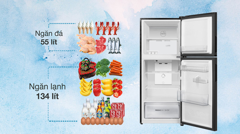 Tủ có dung tích 189L đáp ứng tốt cho nhu cầu sử dụng của những hộ gia đình có trên 2-3 thành viên