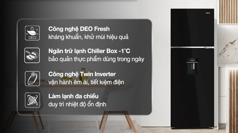 Tủ lạnh Aqua inverter 358 lít AQR-T410FA(WGB) - Hàng chính hãng