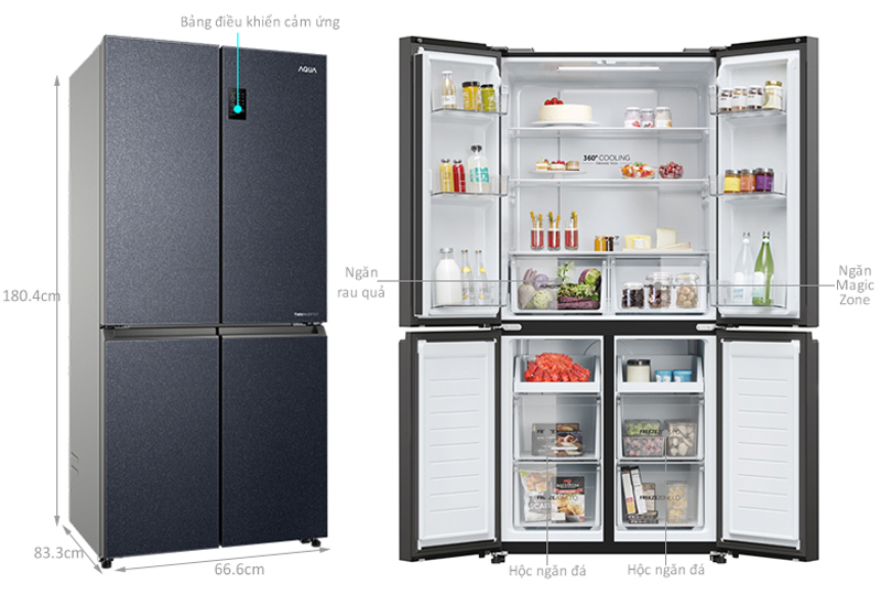 Tủ lạnh Aqua inverter 469 lít Multi Door AQR-M532XA(CBC) - Hàng chính hãng