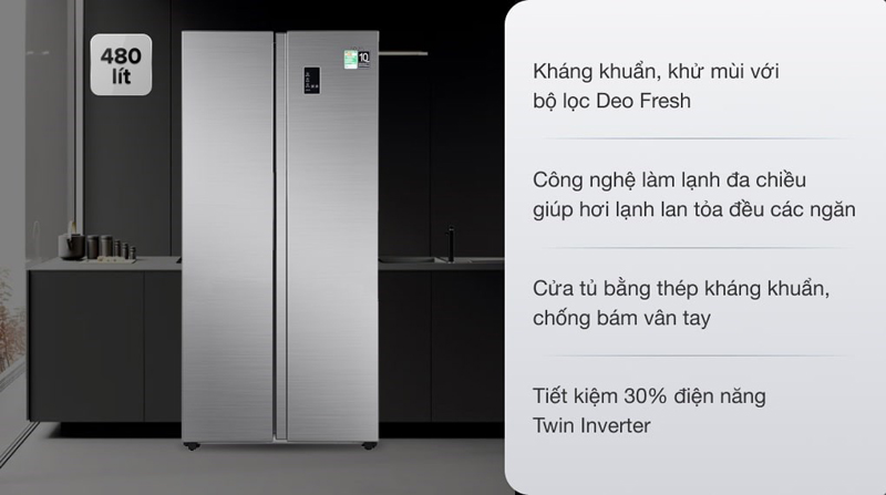 Tủ lạnh Aqua Inverter 480 lít AQR-S480XA(SG) - Hàng chính hãng
