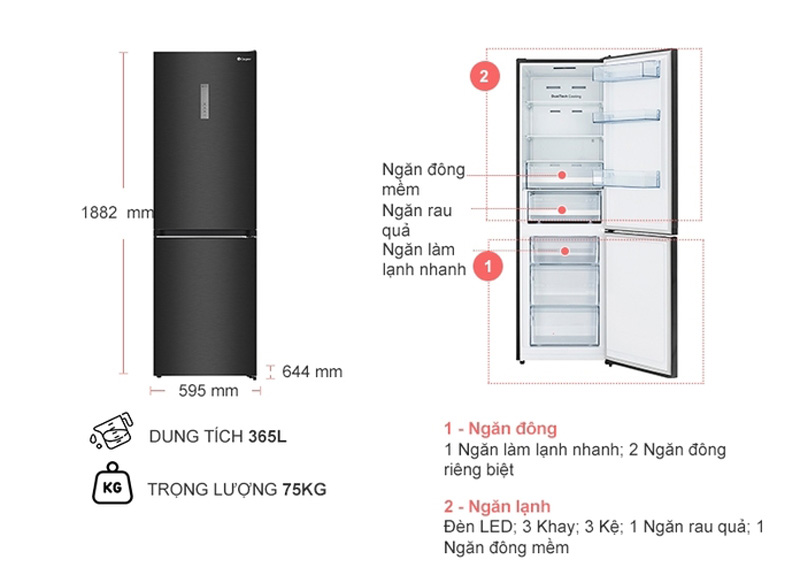 Tủ lạnh Casper Inverter 325L RB-365VB - Hàng chính hãng