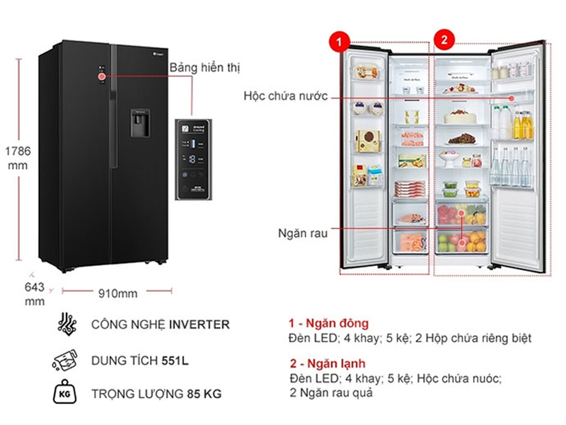 Tủ lạnh Casper Inverter 551 lít RS 575VBW - Hàng chính hãng