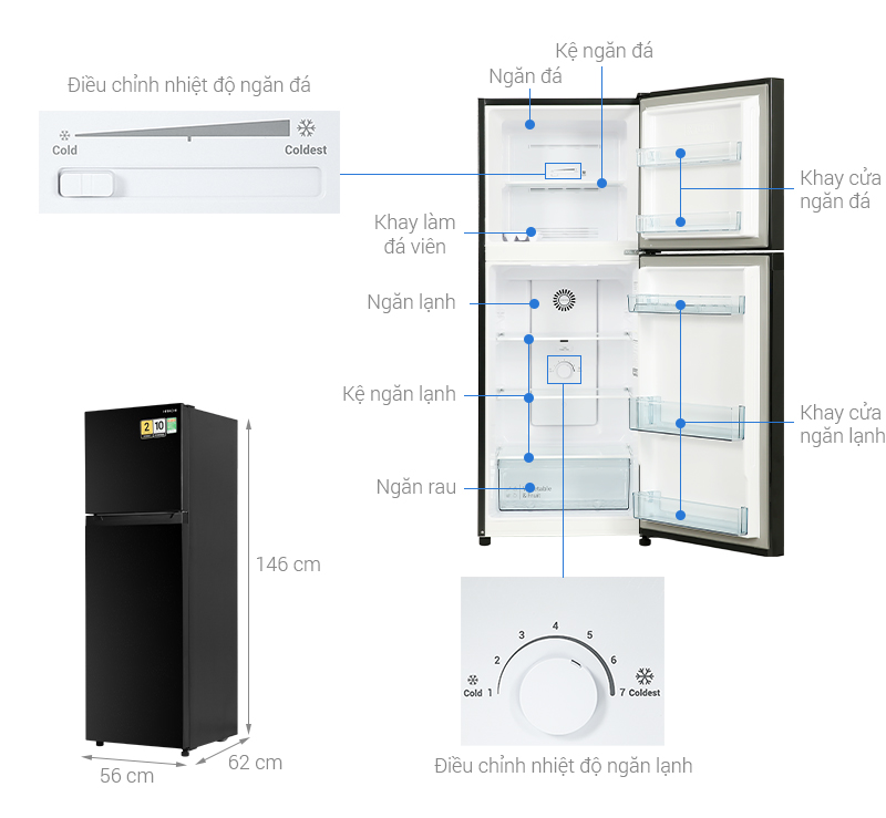 Tủ lạnh Hitachi Inverter 210 lít HRTN5230MUVN - Hàng chính hãng