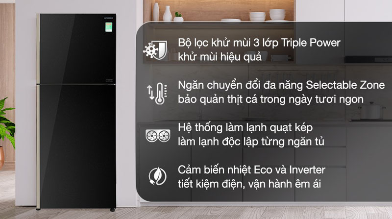 Tủ lạnh Hitachi Inverter 339 lít R-FVX450PGV9 GBK - Hàng chính hãng