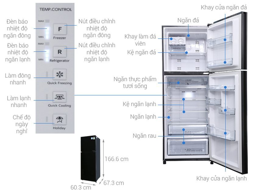 Tủ lạnh inverter 345 lít Aqua AQR-IG356DN GBN - Hàng chính hãng