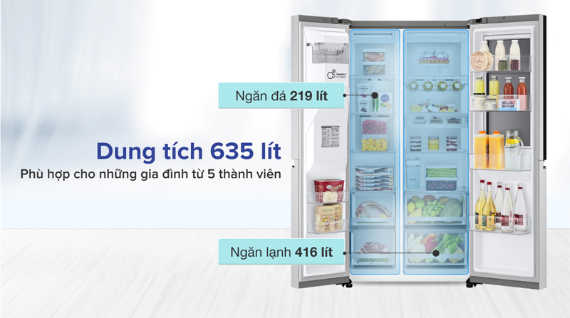 Dung tích 536 lít chứa được nhiều thực phẩm