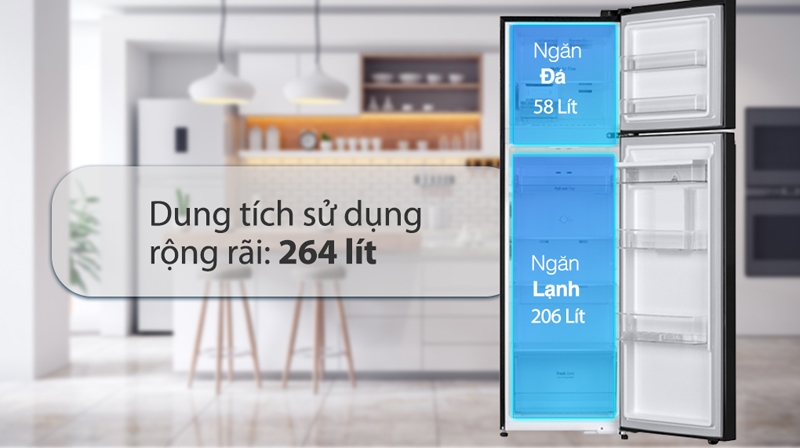 Dung tích 264L phù hợp với gia đình có 2-3 thành viên