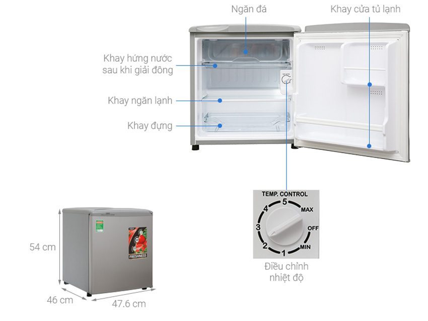 Tủ lạnh mini Aqua AQR-55ER (SS) - Hàng chính hãng