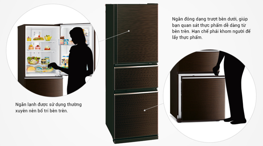 Tủ lạnh Mitsubishi Electric inverter 272 lít MR-CX35EM-BRW-V - Hàng chính hãng