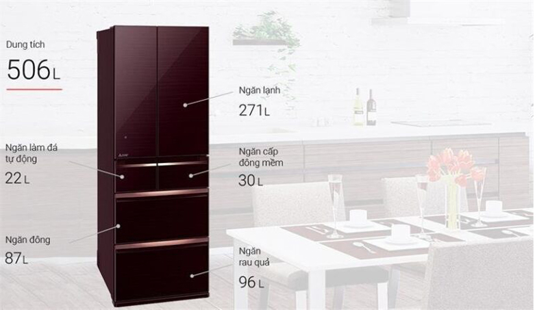 Tủ lạnh Mitsubishi Electric MR-WX52D-BR - Hàng chính hãng