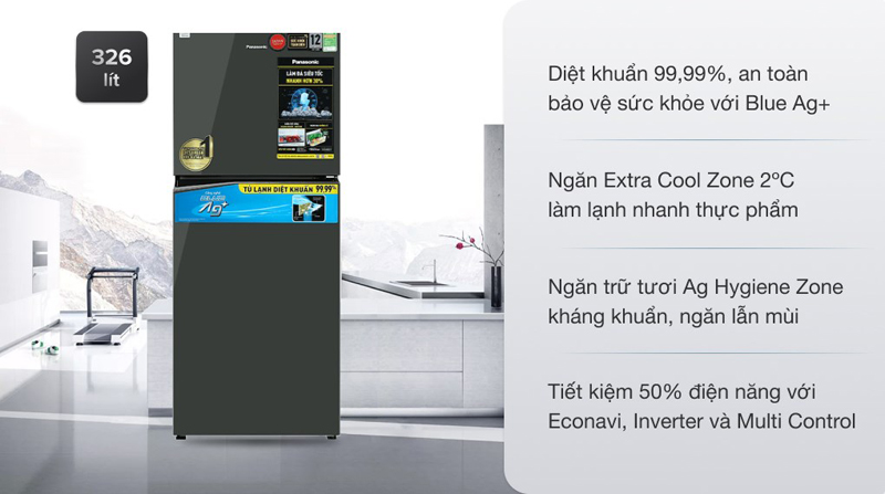 Tủ lạnh Panasonic inverter 326 lít NR-TL351VGMV - Hàng chính hãng